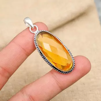 Подвеска для свадебных украшений из стерлингового серебра 925 пробы с медовым топазом и драгоценным камнем ручной работы 1.97 Inches оранжевый