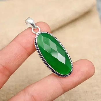 Подвеска для свадебных украшений из стерлингового серебра 925 пробы с зеленым ониксом ручной работы .97 Inches зелёный