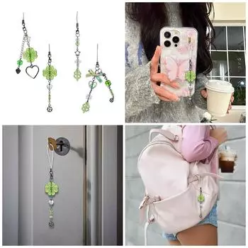 Подвеска для телефона из бисера ручной работы в виде четырехлистника, стильный брелок для ключей, аксессуар для сумки, подходящий для любого случая 3