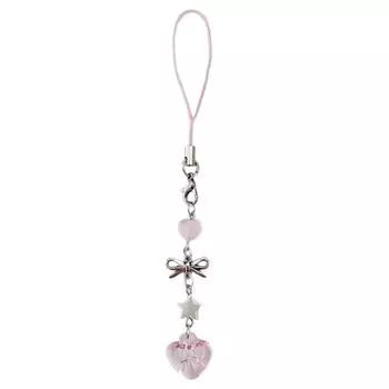 Подвеска для телефона из бисера, смоляные разноцветные бусины, брелок-подвеска в виде банта, сердца, звезды, модный аксессуар для смартфонов розовый