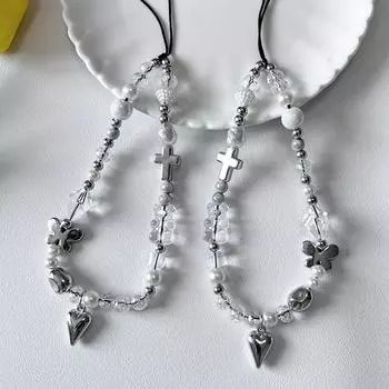 Подвеска для телефона с бантом из бисера Ins Стиль Love Cross Брелок Очаровательный чехол для наушников Подвесная веревка Анти-потерянный ремешок для телефона 1Pc