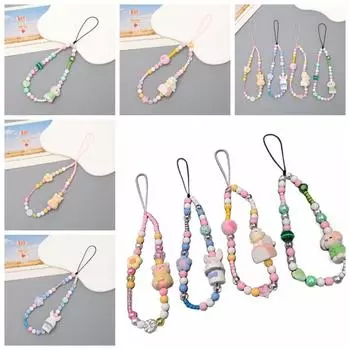 Подвеска для телефона с подвеской в виде бусины, универсальный ремешок для мобильного телефона, мультяшный бусины, телефонная цепочка, декор для рюкзака розовый