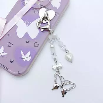 Подвеска для телефона в виде полой бабочки, галстук-бабочка, бусины для ключей, простой свежий чехол для наушников, веревка для подвешивания, ремешок для камеры