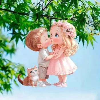 Подвеска для влюбленных пар, мальчиков и девочек, подвесной кулон в виде поцелуя, 2D-акриловый брелок, украшение для интерьера автомобиля, рюкзак, подвеска, креативный подарок