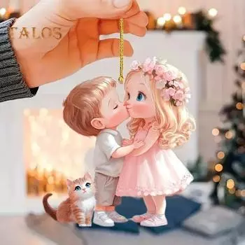 Подвеска для влюбленных пар, подвеска в виде поцелуя для мальчика и девочки, 2D-акриловый брелок для ключей, украшение для интерьера автомобиля, подвеска для рюкзака, креативный подарок на день рождения, день святого Валентина разноцветный