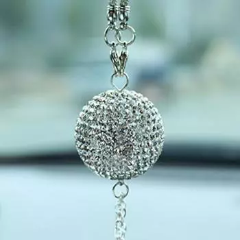 Подвеска для зеркала заднего вида автомобиля со стразами Шарики с кисточками Зеркало заднего вида Подвесные аксессуары Блестящие украшения для салона автомобиля Вид сзади автомобиля белый