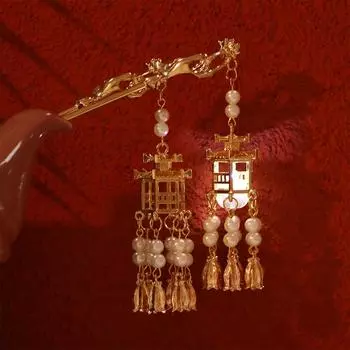 Подвеска для женщин в китайском стиле, головной убор, старинная шпилька для волос в стиле ханьфу, палочки для волос для девочек, аксессуары для волос D Yellow light