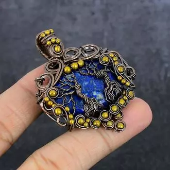 Подвеска Древо жизни из натуральной лазурита ручной работы из медной проволоки 2,36 дюйма S9r20