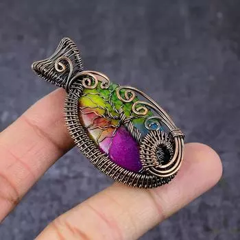 Подвеска «Древо жизни» из натуральной радужной солнечной кварцевой медной проволоки 2,36 дюйма u7P02