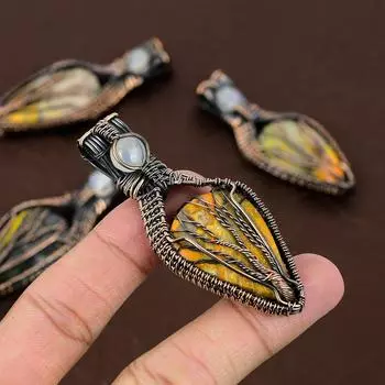 Подвеска «Древо жизни» из натуральной шмельной яшмы, лунной медной проволоки, 2,76 дюйма, D7r73