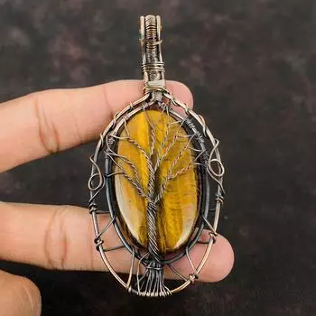 Подвеска «Древо жизни» Тигровый глаз Подвеска из медной проволоки Кулон из натурального драгоценного камня Подвеска из меди ручной работы Подарок для него Ювелирные изделия из проволочной обмотки