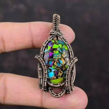 Подвеска Fiesta Kingman с бирюзой, медная проволока, кулон с драгоценным камнем, мультимедная бирюзовая подвеска, медная подвеска ручной работы, подарок для мамы