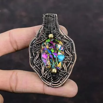 Подвеска Fiesta Kingman с бирюзой, медная проволока, кулон с драгоценным камнем, мультимедная бирюзовая подвеска, медная подвеска ручной работы, подарок для мамы