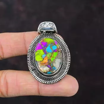 Подвеска Fiesta Kingman с бирюзой, мультимедная подвеска с бирюзой и драгоценными камнями, подвеска из стерлингового серебра 925 пробы, винтажная подвеска ручной работы, свадебный подарок