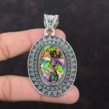 Подвеска Fiesta Kingman с бирюзой, мультимедная подвеска с бирюзой и драгоценными камнями, подвеска из стерлингового серебра 925 пробы, винтажная подвеска ручной работы, подарок для женщин