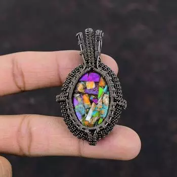 Подвеска Fiesta Kingman с бирюзой, мультимедная подвеска с бирюзой, медная проволока, кулон с драгоценным камнем, подарок для мамы, медные украшения ручной работы