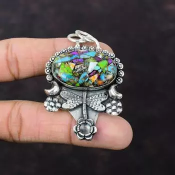 Подвеска Fiesta Kingman с бирюзой, подвеска из стерлингового серебра 925 пробы, драгоценный камень, ювелирные изделия ручной работы, мультимедная бирюзовая подвеска со стрекозой, подарок для него