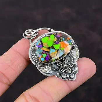 Подвеска Fiesta Kingman с бирюзой, подвеска из стерлингового серебра 925 пробы, мультимедная подвеска с бирюзой, драгоценный камень, цветок ручной работы, ювелирный подарок для невесты