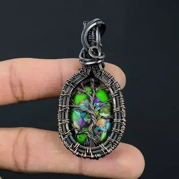 Подвеска Fiesta Kingman с бирюзовым драгоценным камнем ручной работы из чистой медной проволоки, обернутая ювелирными изделиями 2.56 Inches зелёный