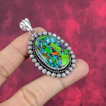 Подвеска Fiesta Kingman, серебряная подвеска 925 пробы, подвеска ручной работы с драгоценными камнями на День памяти 6.36 Inches зелёный