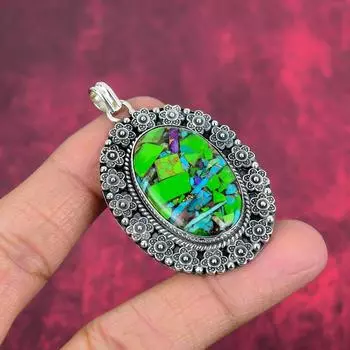 Подвеска Fiesta Kingman, серебряная подвеска 925 пробы, подвеска ручной работы с драгоценными камнями на День памяти 2.24 Inches зелёный