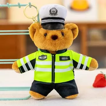 Подвеска Fire Bear Police Traffic Police Blue Sky Rescue, плюшевая игрушка, милый рекламный брелок About 16cm with keychain