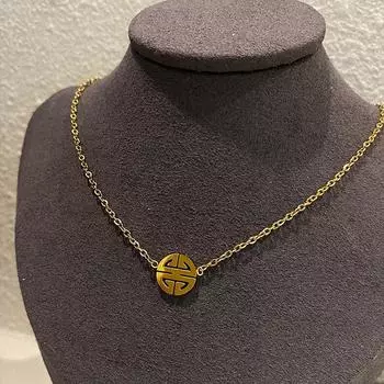 Подвеска Фу Характер Титановая сталь Ожерелье Не выцветает Женские Высокочувствительные Аксессуары Иу Цепочка Ключицы Легкая Роскошная Сложенная Цепочка На Шею