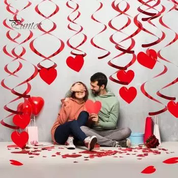 Подвеска-гирлянда в виде сердца любви для свадьбы, вечеринки, дня Святого Валентина, бумажное подвесное украшение «Любовь» со спиральной нитью, реквизит для сцены, праздник 6pcs