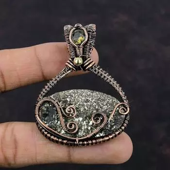 Подвеска Golden Druzy, подвеска из медной проволоки, медные украшения, подвеска из драгоценного камня цитрин, подвеска из проволоки, подарок для матери, подвески ручной работы