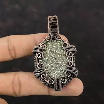 Подвеска Golden Druzy, подвеска из медной проволоки, уникальный дизайн, ювелирные изделия из меди, подвеска из драгоценных камней, ювелирные изделия из проволоки для подарка, подвески ручной работы