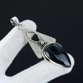 Подвеска «Голубой тигровый глаз», Ювелирные изделия из натурального синего тигрового глаза, Ювелирные изделия из стерлингового серебра 925 пробы, Ювелирная подвеска ручной работы в стиле бохо, Подвеска унисекс для подарка 2.95 синий