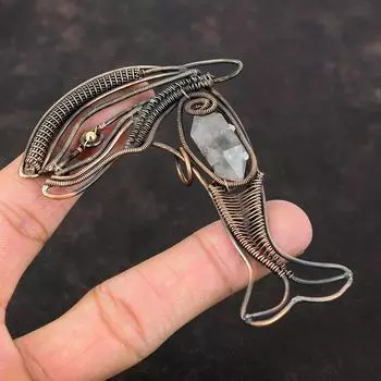 Подвеска Herkimer Diamond, медная проволочная обертка, подвеска с драгоценным камнем в виде рыбы, проволочная обертка, ювелирные изделия ручной работы, медные украшения для подарков