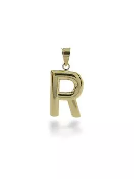 Подвеска из 14-каратного золота с буквой R без камня, идеальный размер. Подвеска