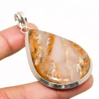 Подвеска из африканского мха, покрытая серебром 925 пробы, ручная работа, 2,46 дюйма 2.46 коричневый