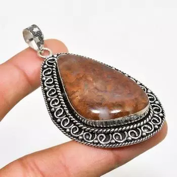 Подвеска из африканского мха, покрытая серебром 925 пробы, ручная работа, 2,46 дюйма 2.46 коричневый