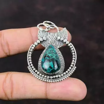 Подвеска из африканской хризоколлы Красивые ювелирные изделия Подвеска из стерлингового серебра 925 пробы Ювелирные изделия из настоящего драгоценного камня Подвеска ручной работы Подарок для мамы Достойная подвеска