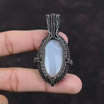 Подвеска из агата Ботсваны, подвеска из медной проволоки, оригинальная бижутерия из драгоценных камней, подвеска из проволоки ручной работы, красивая подвеска из меди для подарка