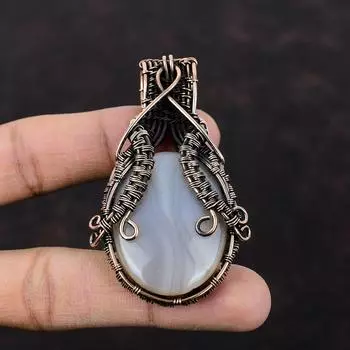Подвеска из агата Ботсваны с медью, обернутая медной проволокой, драгоценные камни, ювелирные изделия ручной работы, уникальный дизайн, подвеска с проволочной оберткой, подарок для матери