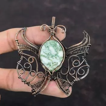 Подвеска из агата из дерева, подвеска из медной проволоки, подвеска из драгоценного камня ручной работы, приличное медное украшение, подвеска в виде бабочки для подарков, ювелирные изделия из проволоки