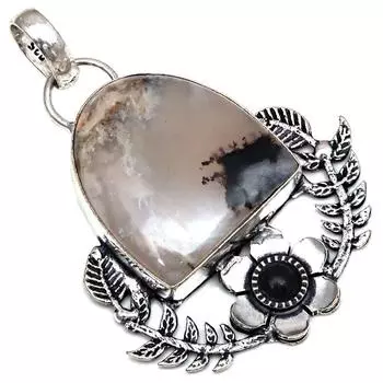 Подвеска из агата Монтана, драгоценный камень, подарок для нее, серебряные украшения 2,25 дюйма