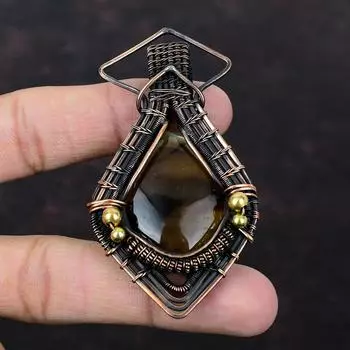 Подвеска из агата Монтана, обернутая медной проволокой, ювелирное изделие ручной работы, медный кулон, ювелирное изделие из натурального драгоценного камня, потрясающая подвеска, обернутая проволокой, подарок для нее