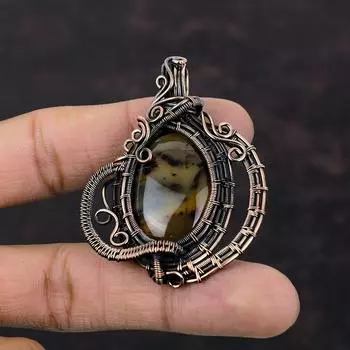 Подвеска из агата Монтана, обернутая медной проволокой, ювелирное изделие ручной работы, настоящее ювелирное изделие из драгоценных камней, подарок для нее, подвеска из медной проволоки, подвеска из камня по рождению