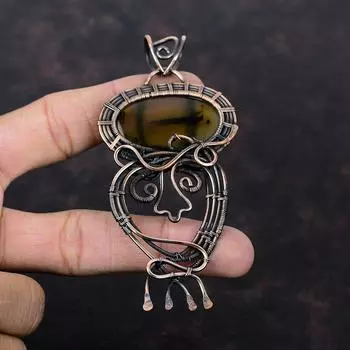 Подвеска из агата Монтана, подвеска из медной проволоки, подвеска ручной работы, драгоценный камень, медные украшения, потрясающий кулон, подарок для нее, ювелирные изделия из проволоки