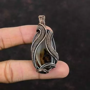 Подвеска из агата Монтана, подвеска из медной проволоки, подвеска ручной работы, ювелирное изделие из проволоки, уникальный кулон, драгоценный камень, медное ювелирное изделие, подарок для мамы
