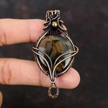 Подвеска из агата Монтана, подвеска из медной проволоки, ручная работа, ювелирное изделие из меди, подвеска из драгоценного камня для подарка, дизайнерская подвеска из агата Монтана