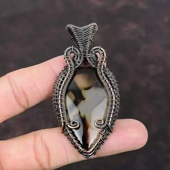 Подвеска из агата Монтана, подвеска из медной проволоки, подвеска из драгоценного камня ручной работы, ювелирное изделие в обертке, подвеска из камня по дате рождения, уникальное ювелирное изделие из меди