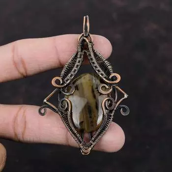 Подвеска из агата Монтана, подвеска из медной проволоки, высококачественный кулон из драгоценных камней, ручная работа, подвеска из медной проволоки, подарок для него