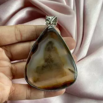 Подвеска из агата Монтана с серебряным ожерельем-цепочкой из стерлингового серебра 925 пробы