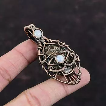 Подвеска из агата с дурным глазом Turritella, подвеска из медной проволоки, подвеска из радужного лунного камня, ручная работа, медные украшения, подарок на помолвку