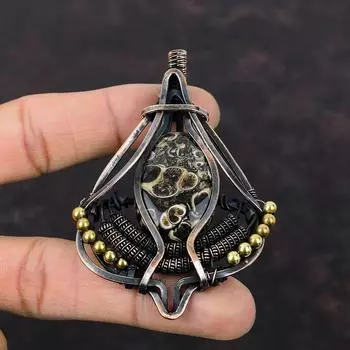 Подвеска из агата Turritella, обернутая медной проволокой, подвеска из настоящего драгоценного камня, подвеска ручной работы из медной проволоки, дизайнерская подвеска для подарка